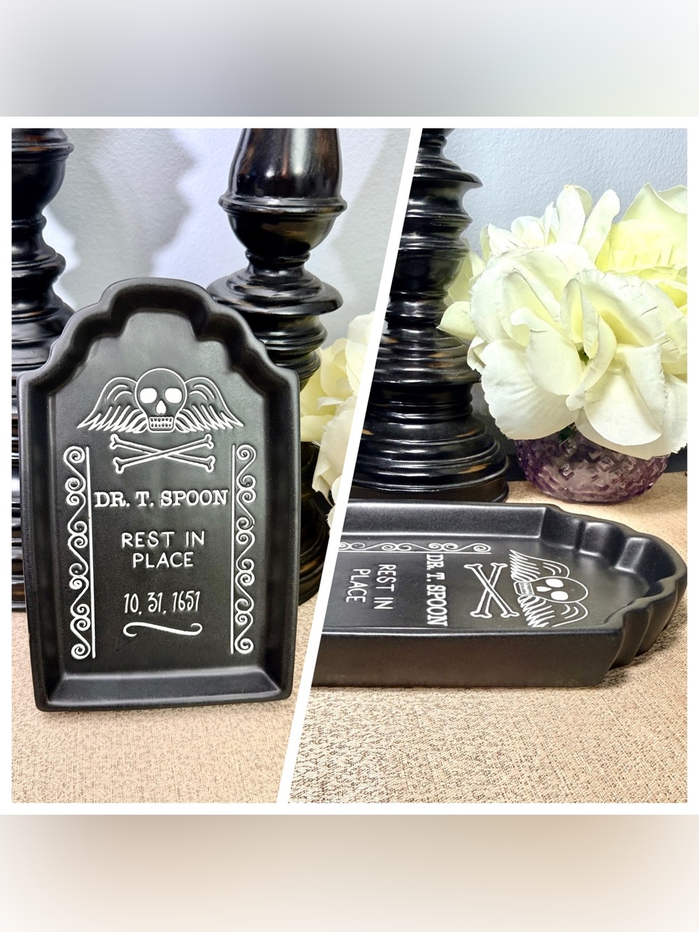 NWT SKULL/ TOMBSTONE ☠️ 🪦Ceramic Spoon Rest